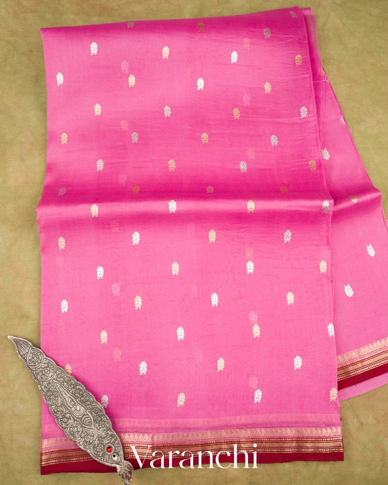 Lotus Pink Pure Kora Silk Handloom Saree