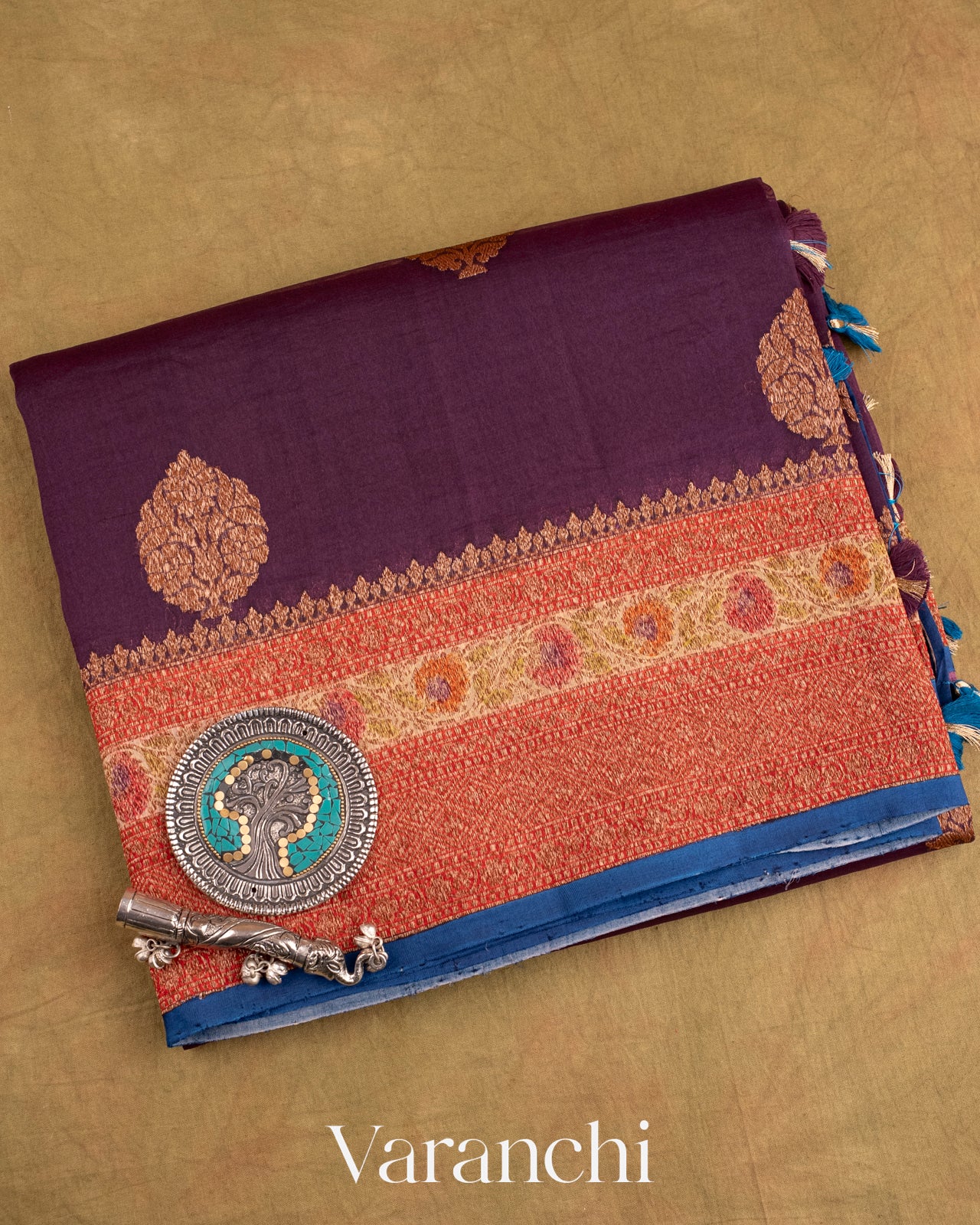 Deep Purple Pure Kora Silk Handloom Saree