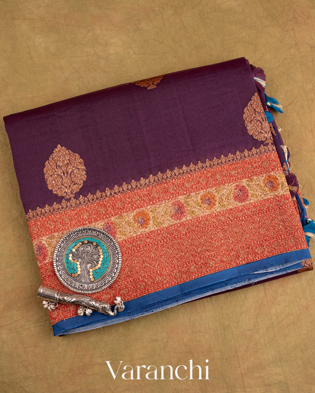 Deep Purple Pure Kora Silk Handloom Saree