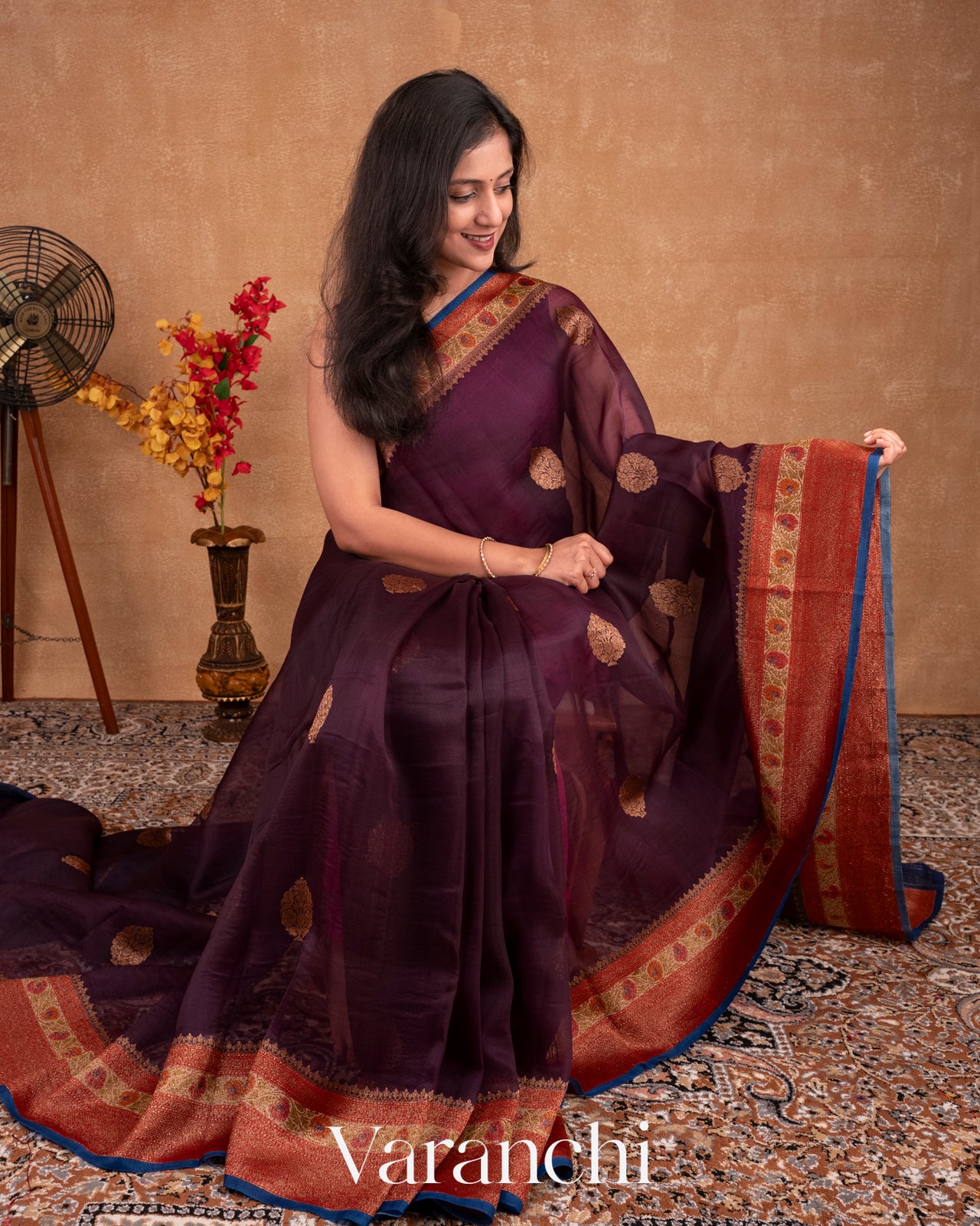 Deep Purple Pure Kora Silk Handloom Saree