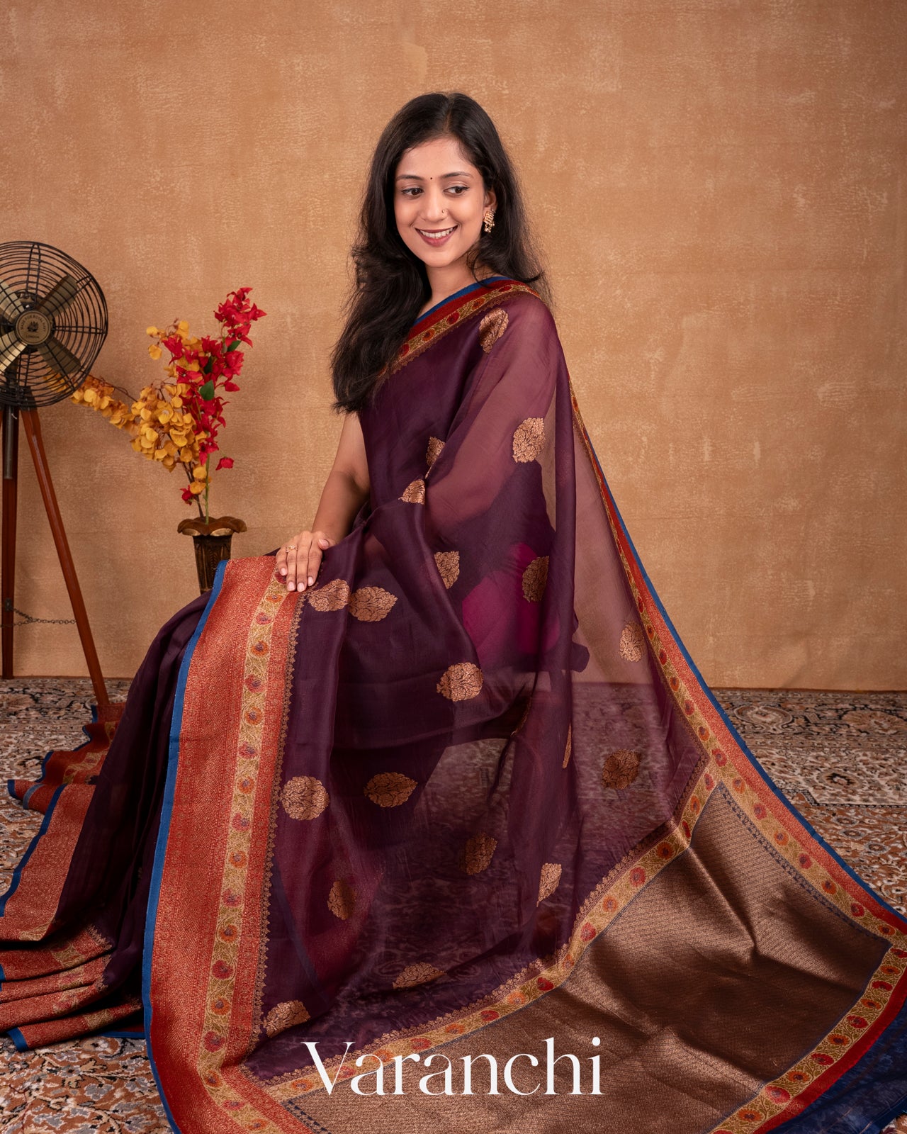 Deep Purple Pure Kora Silk Handloom Saree