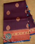 Deep Purple Pure Kora Silk Handloom Saree