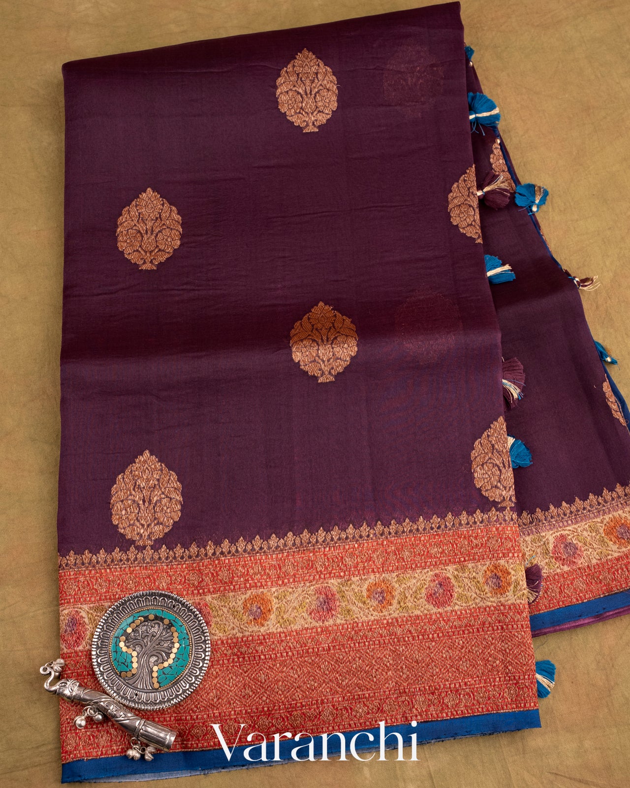 Deep Purple Pure Kora Silk Handloom Saree