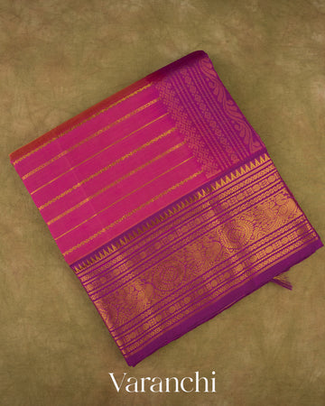 Magenta Stripes Pure Kanchipuram Silk Cotton Handloom Saree