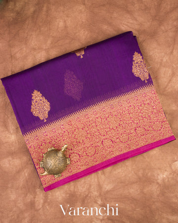 Deep Plum Purple  Pure Kora Silk Handloom Saree