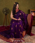 Deep Plum Purple  Pure Kora Silk Handloom Saree