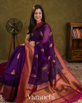 Deep Plum Purple  Pure Kora Silk Handloom Saree
