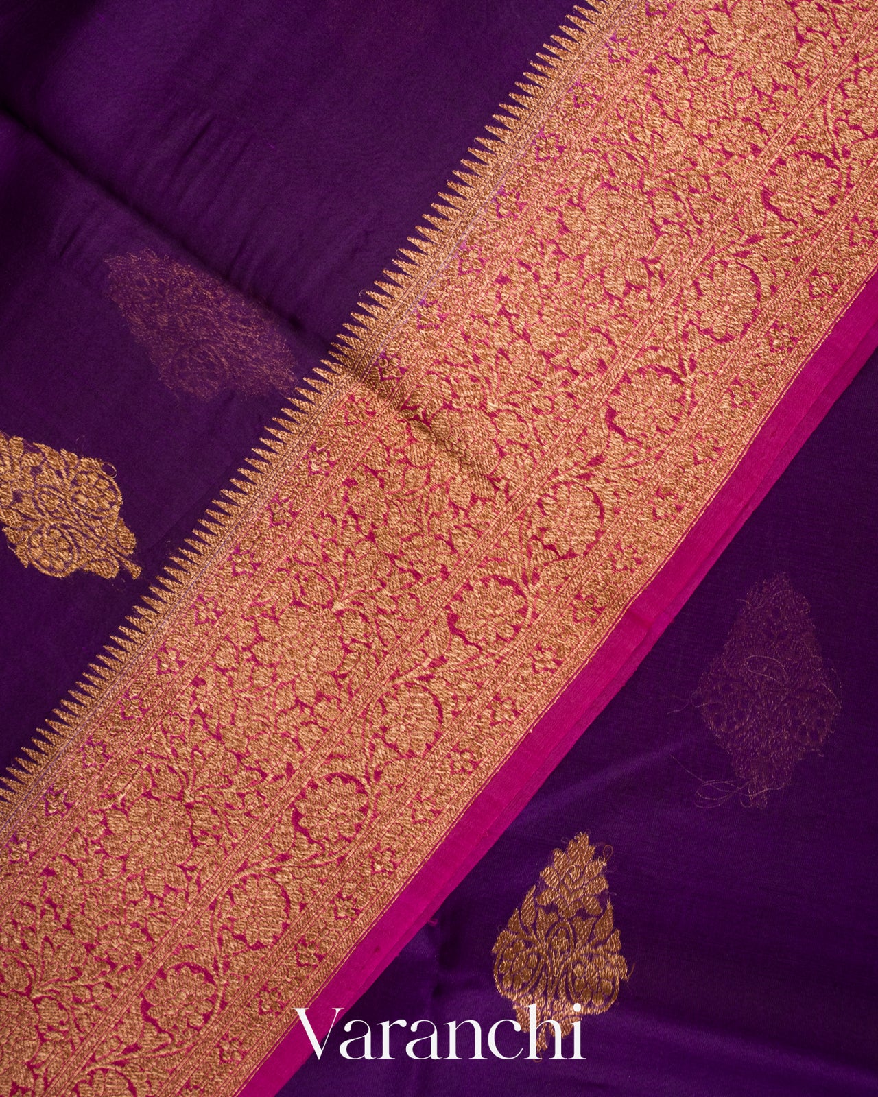 Deep Plum Purple  Pure Kora Silk Handloom Saree
