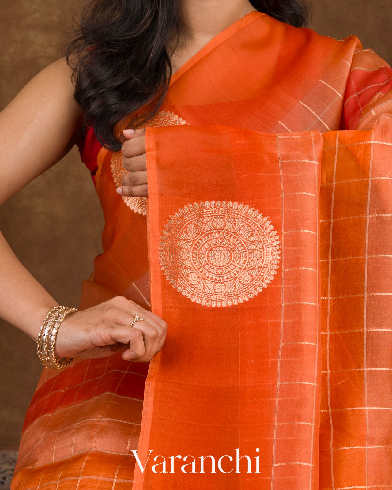 Orange Rangkaat Pure Kora Silk Saree