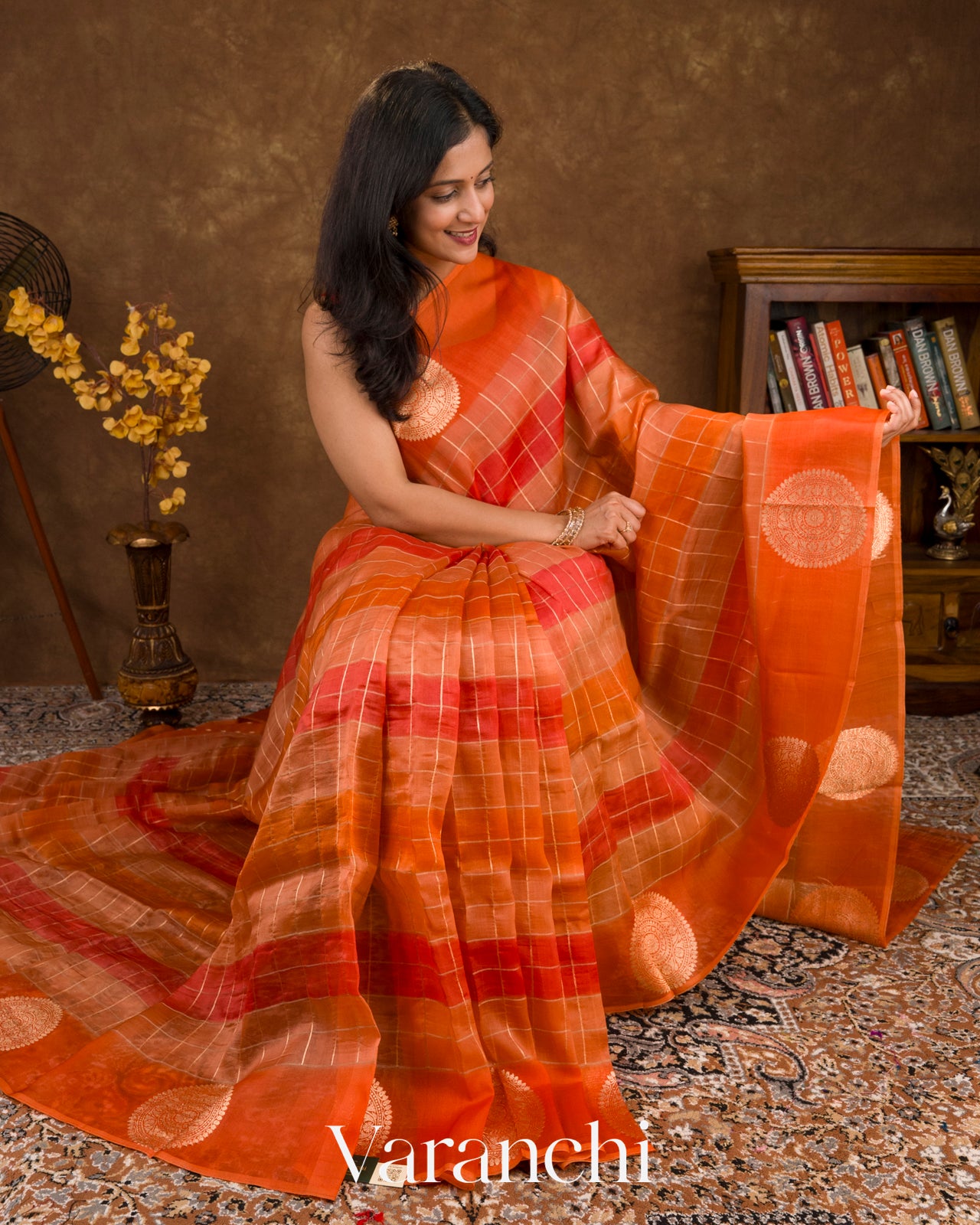 Orange Rangkaat Pure Kora Silk Saree