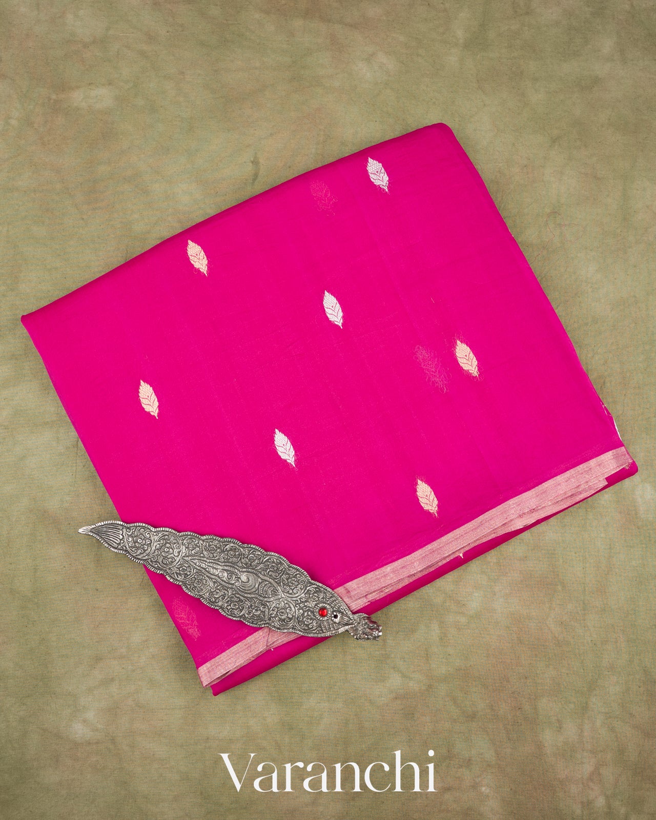 Rani Pink Pure Kora Silk Handloom Saree