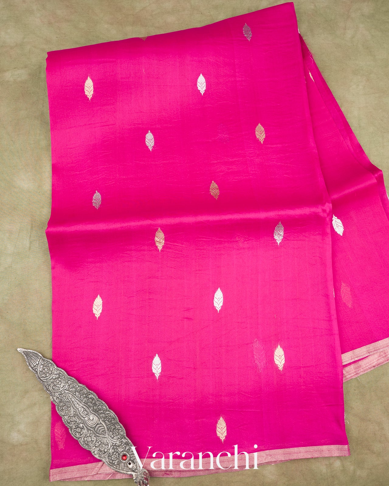 Rani Pink Pure Kora Silk Handloom Saree
