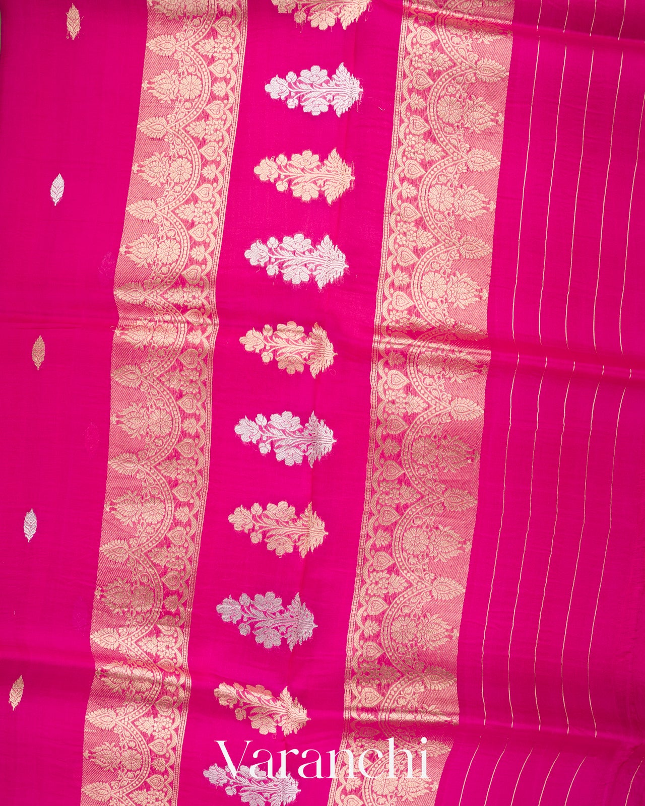 Rani Pink Pure Kora Silk Handloom Saree
