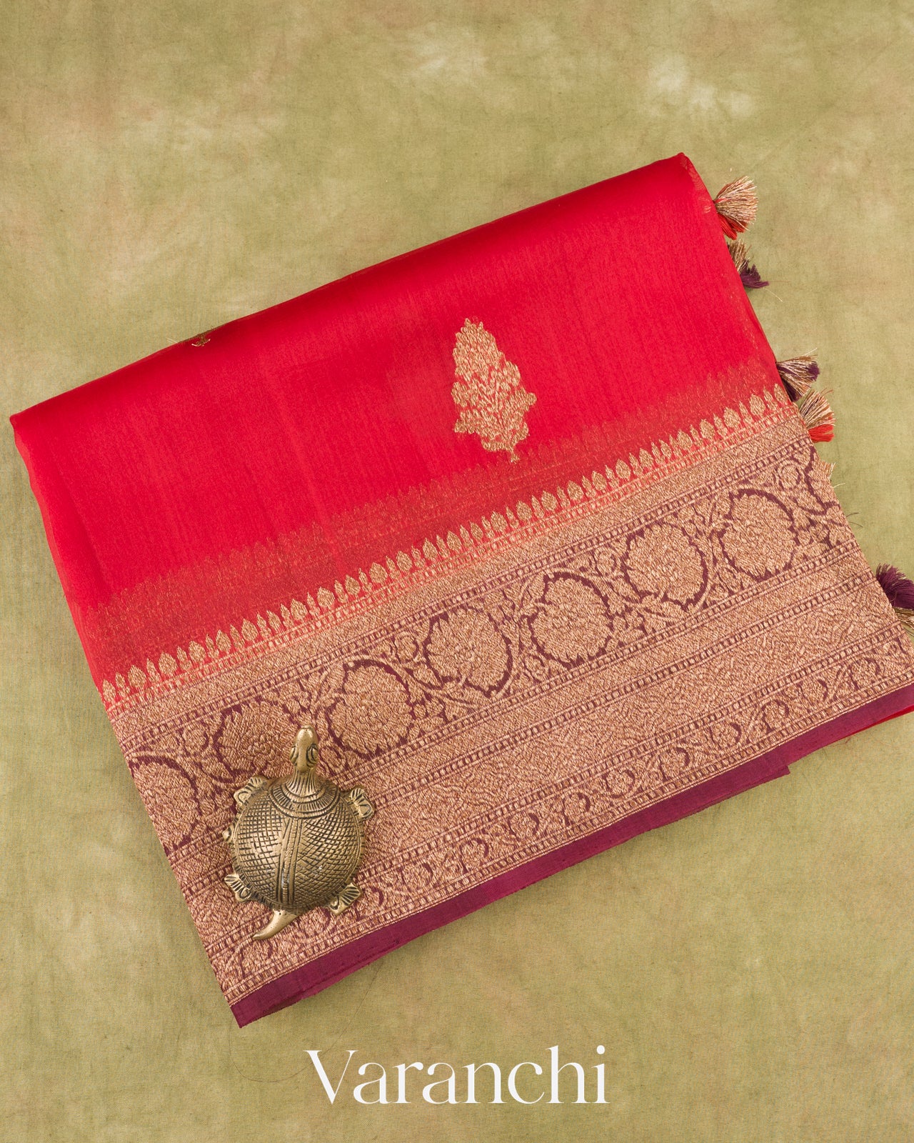 Red Pure Kora Silk Handloom Saree