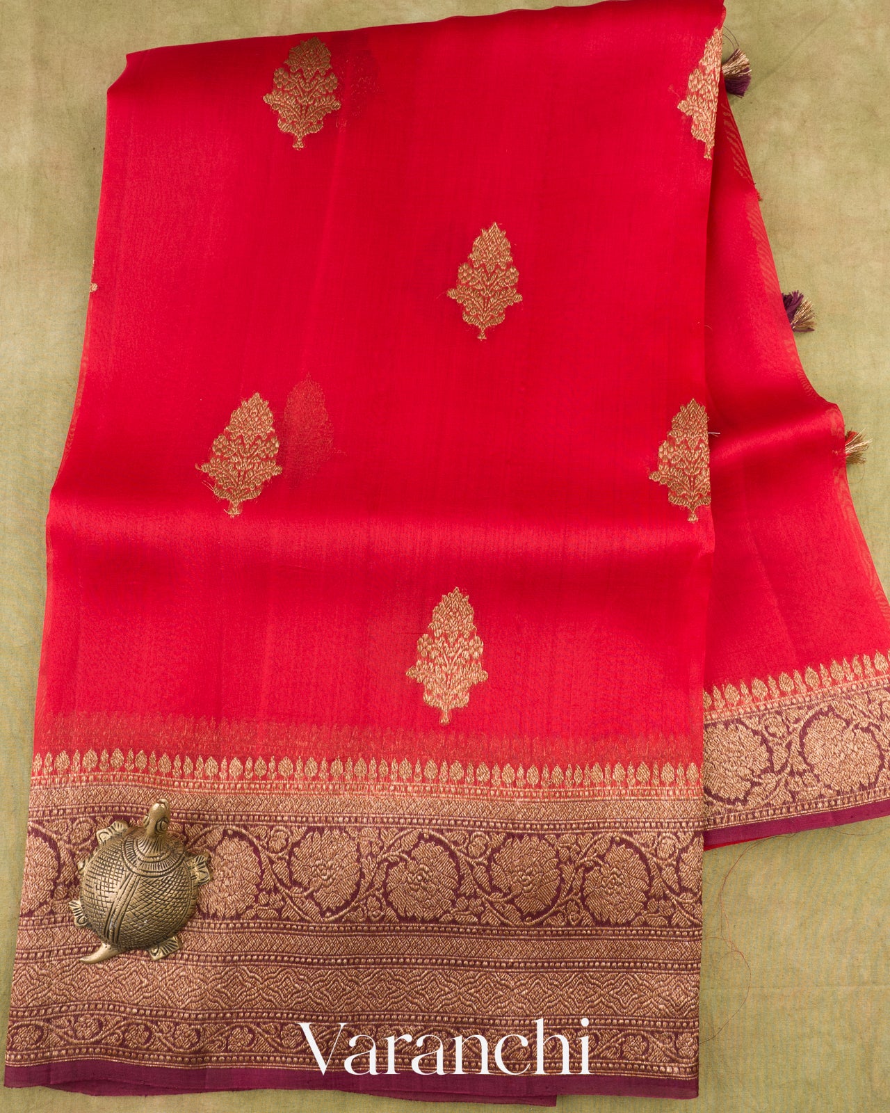 Red Pure Kora Silk Handloom Saree