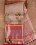 Soft Sand Beige Printed Pure Kora Silk Saree