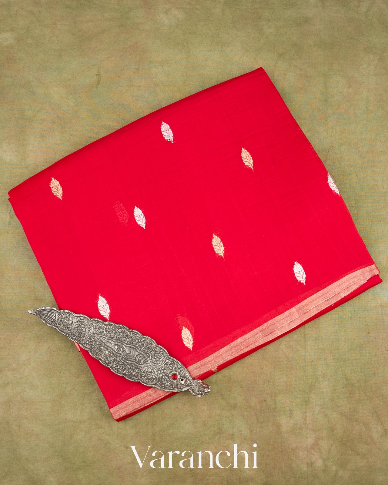 Bright Red Pure Kora Silk Handloom Saree