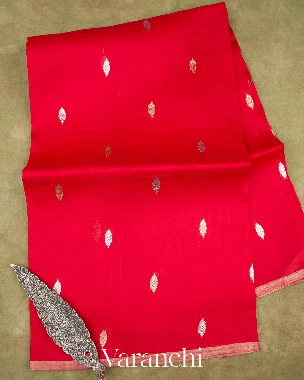 Bright Red Pure Kora Silk Handloom Saree