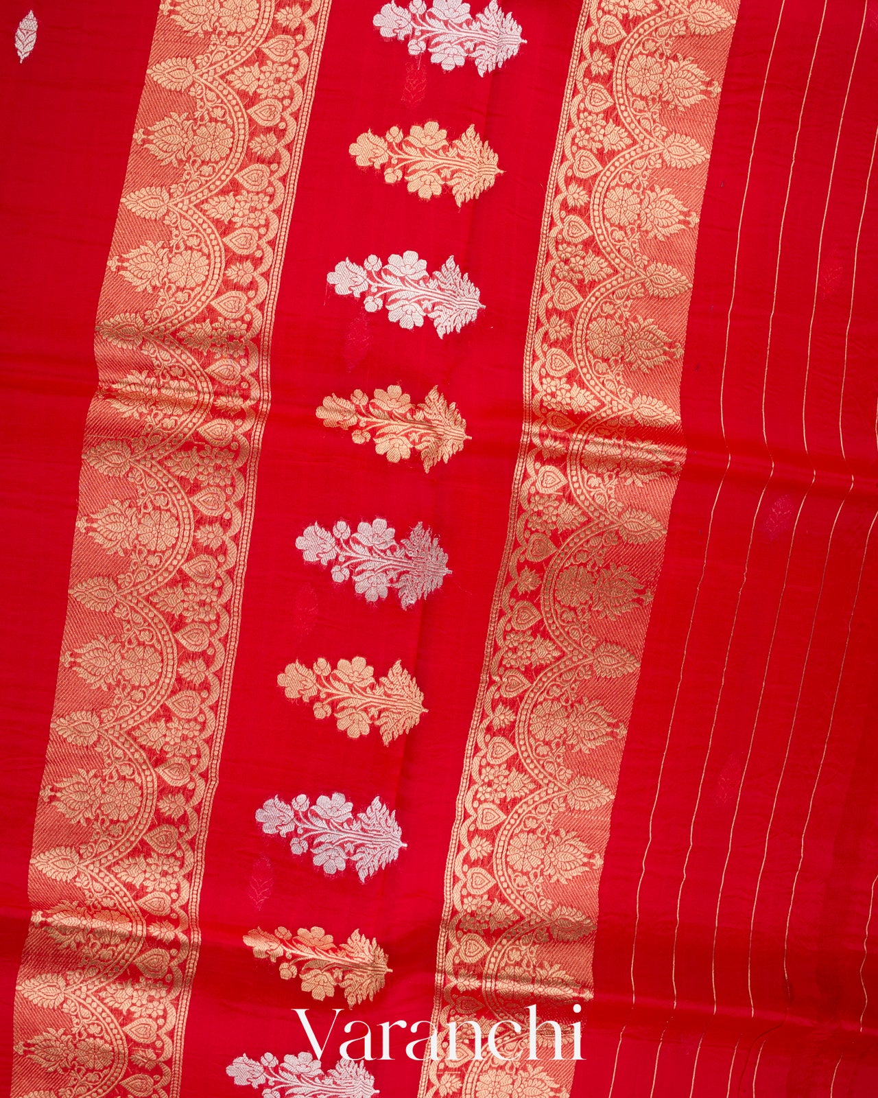 Bright Red Pure Kora Silk Handloom Saree