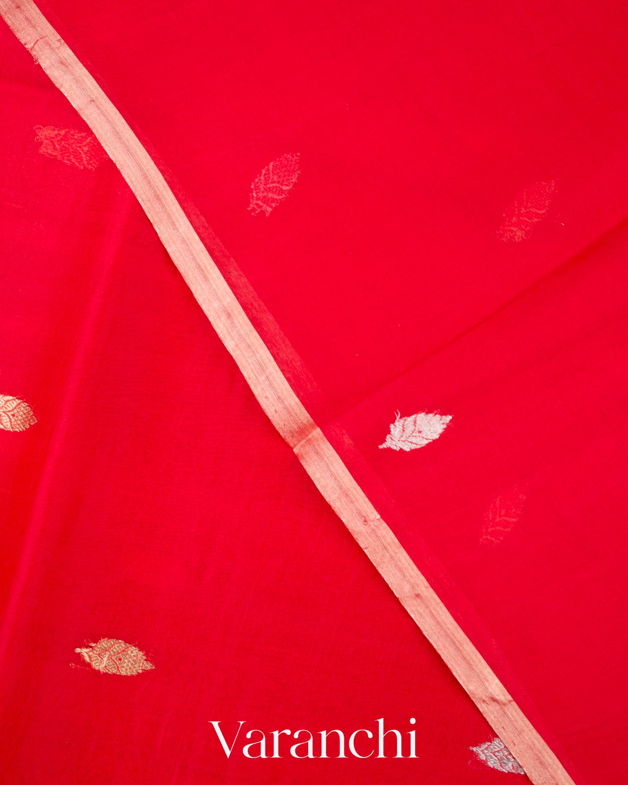 Bright Red Pure Kora Silk Handloom Saree