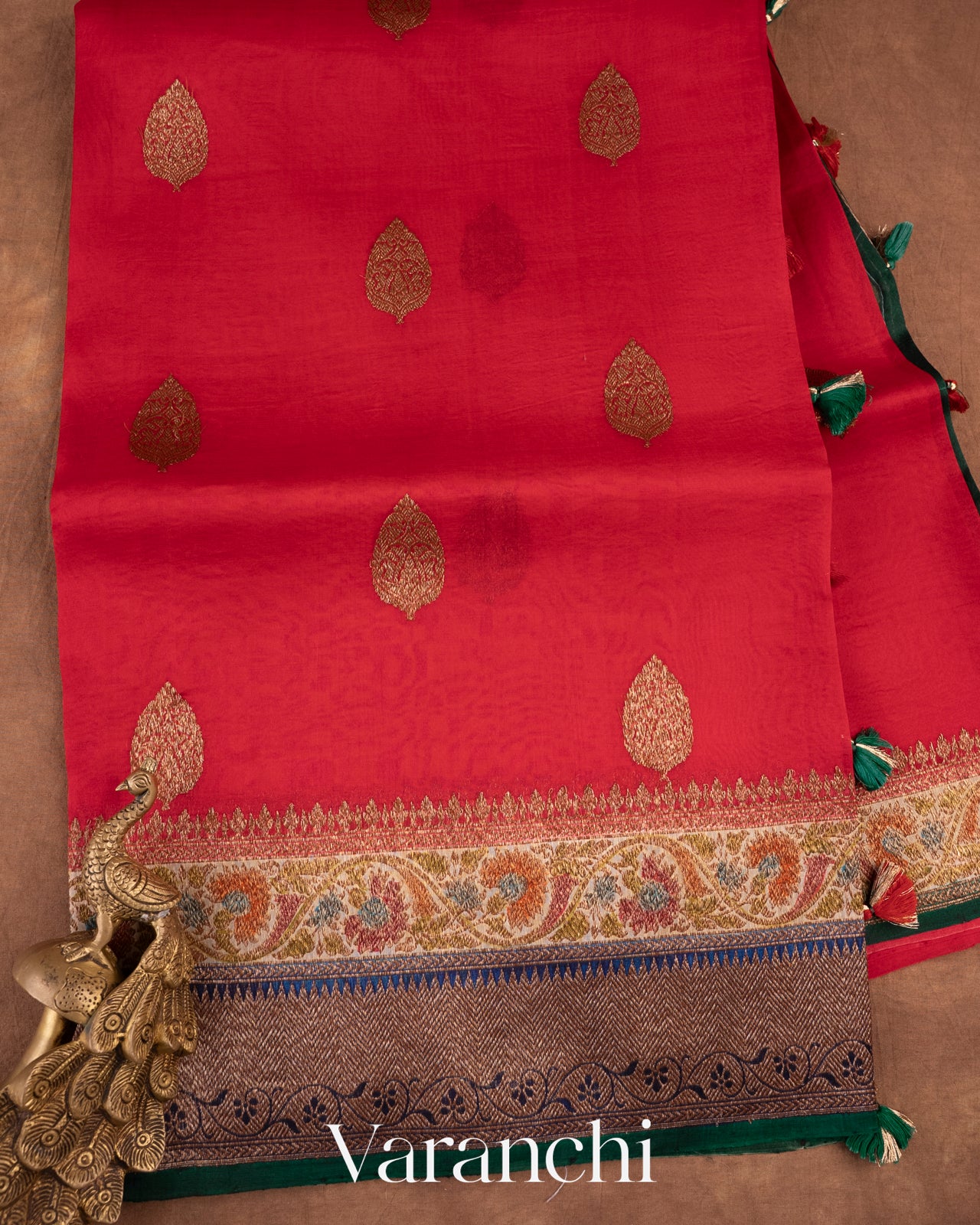Red Pure Kora Silk Handloom Saree