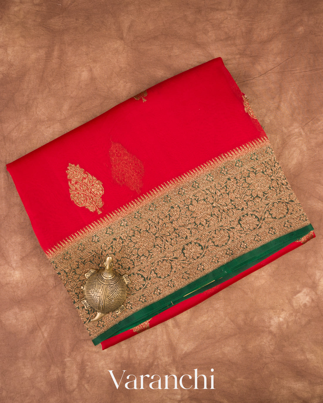 Crimson Red  Pure Kora Silk Handloom Saree