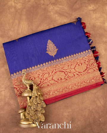Royal Blue Pure Kora Silk Handloom Saree