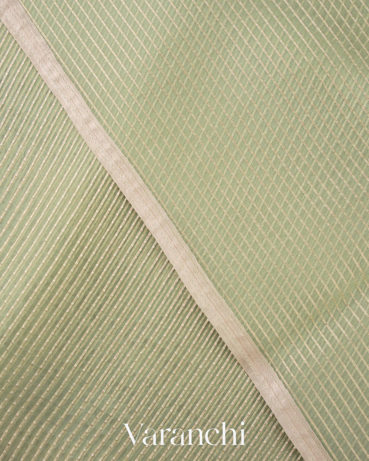 Soft Sage Green Striped Pure Kora Silk Saree 