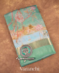 Sea Green Digital Printed Pure Kora Silk Saree