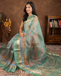 Sea Green Digital Printed Pure Kora Silk Saree
