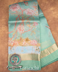 Sea Green Digital Printed Pure Kora Silk Saree