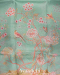 Sea Green Digital Printed Pure Kora Silk Saree