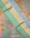 Sea Green Digital Printed Pure Kora Silk Saree