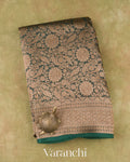 Teal Green Heavy Brocade Pure Kora Silk Handloom Saree