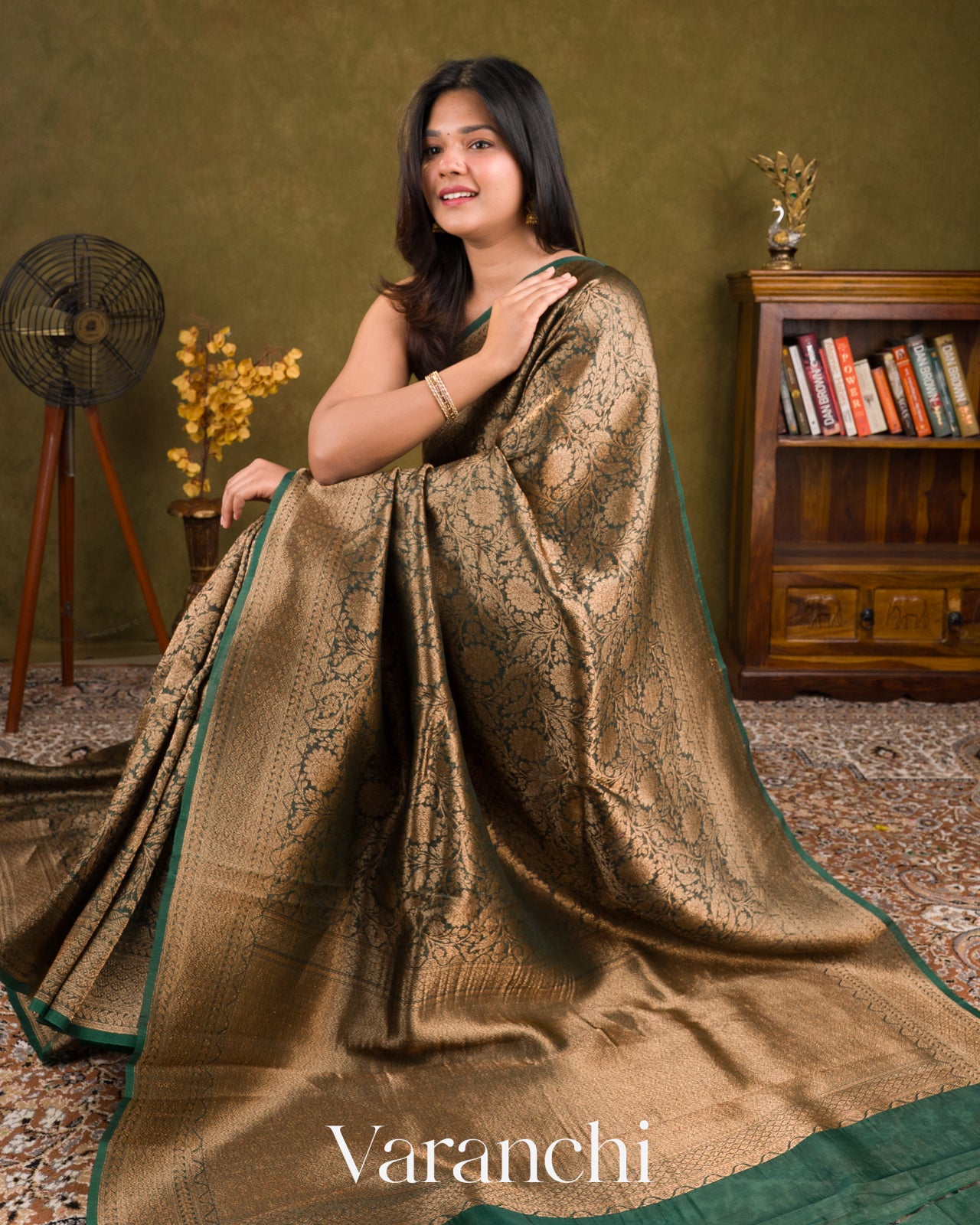 Teal Green Heavy Brocade Pure Kora Silk Handloom Saree
