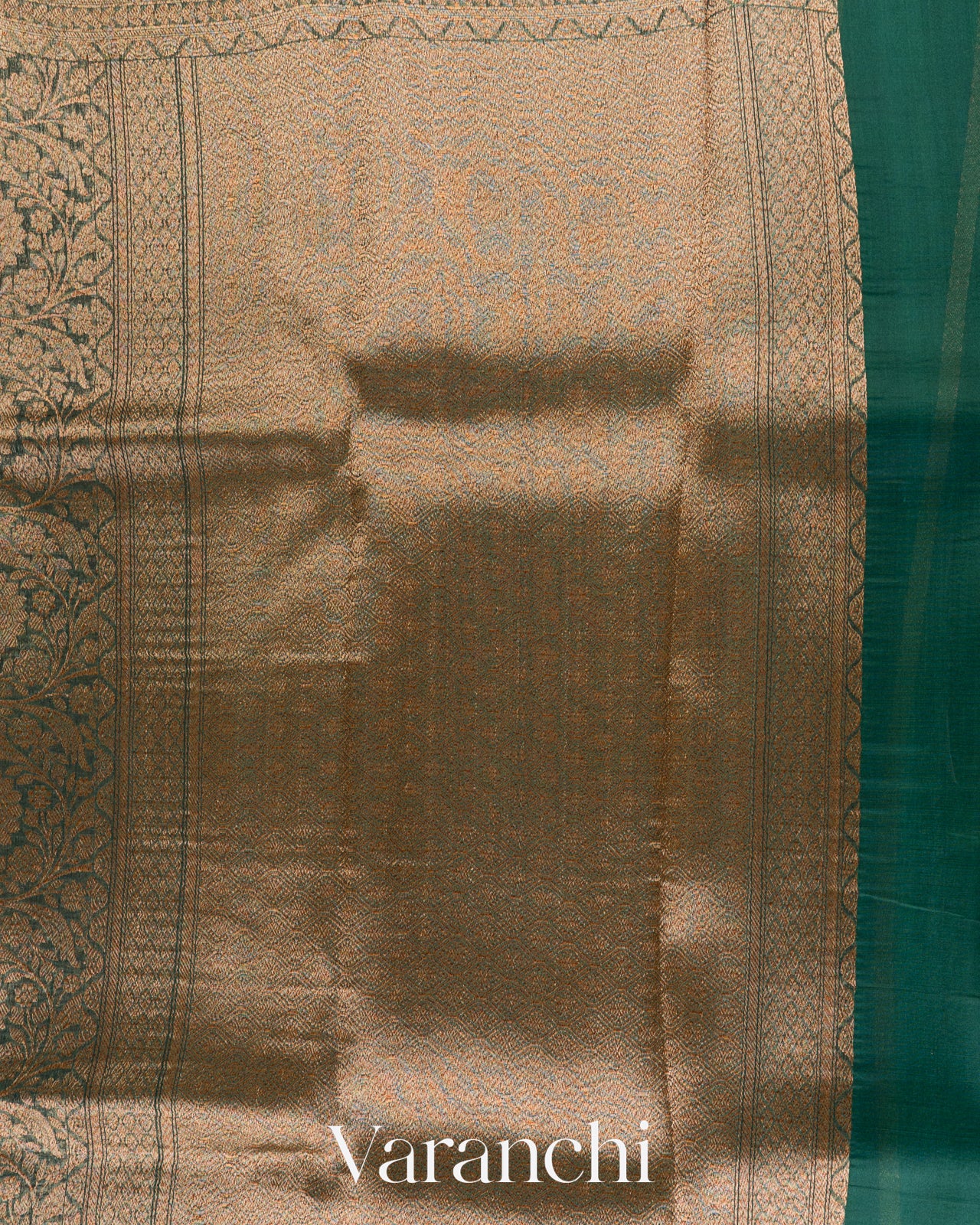 Teal Green Heavy Brocade Pure Kora Silk Handloom Saree