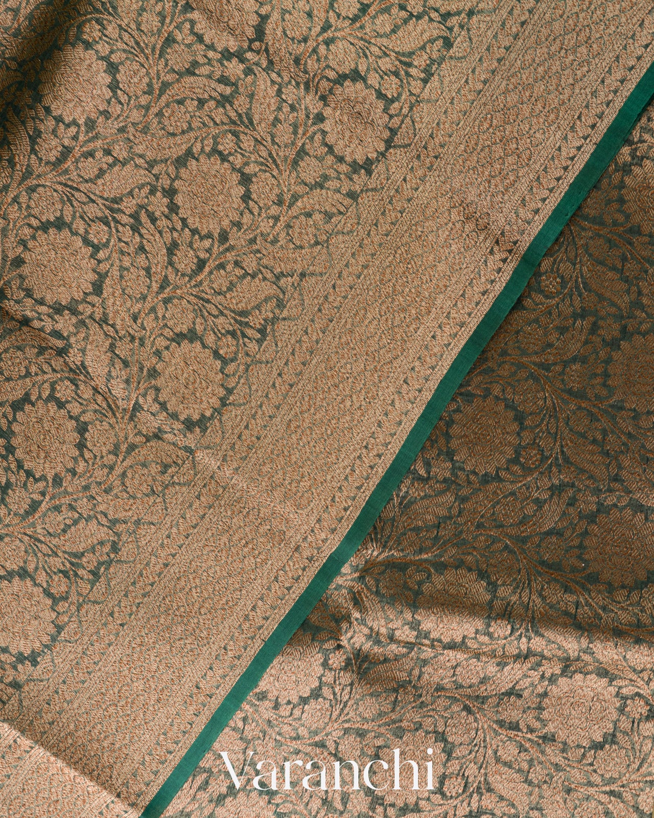 Teal Green Heavy Brocade Pure Kora Silk Handloom Saree