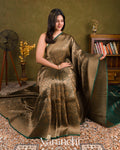 Teal Green Heavy Brocade Pure Kora Silk Handloom Saree