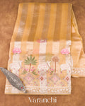 Soft Honey Gold Pichwai Applique Pure Tissue Kora Silk Saree