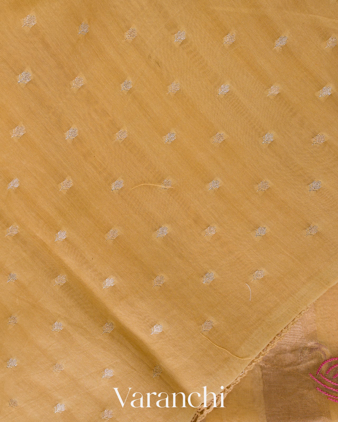 Soft Honey Gold Pichwai Applique Pure Tissue Kora Silk Saree