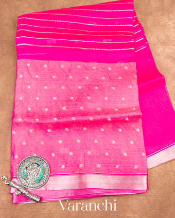 Rani Pink Tissue Pure Kora Silk Saree