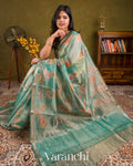 Misty Aqua Green Tissue Pure Kora Silk Saree 