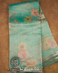 Misty Aqua Green Tissue Pure Kora Silk Saree 