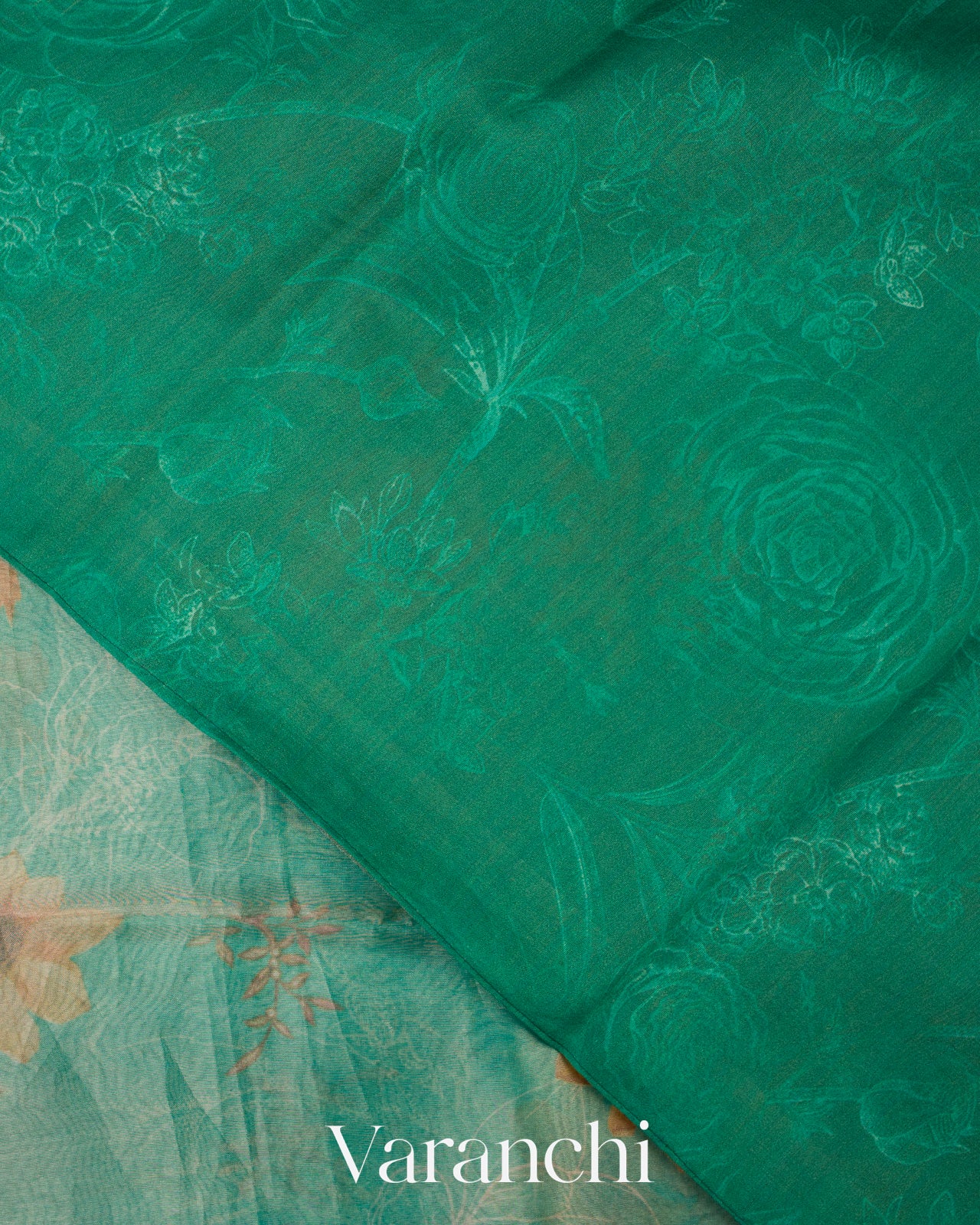 Misty Aqua Green Tissue Pure Kora Silk Saree 