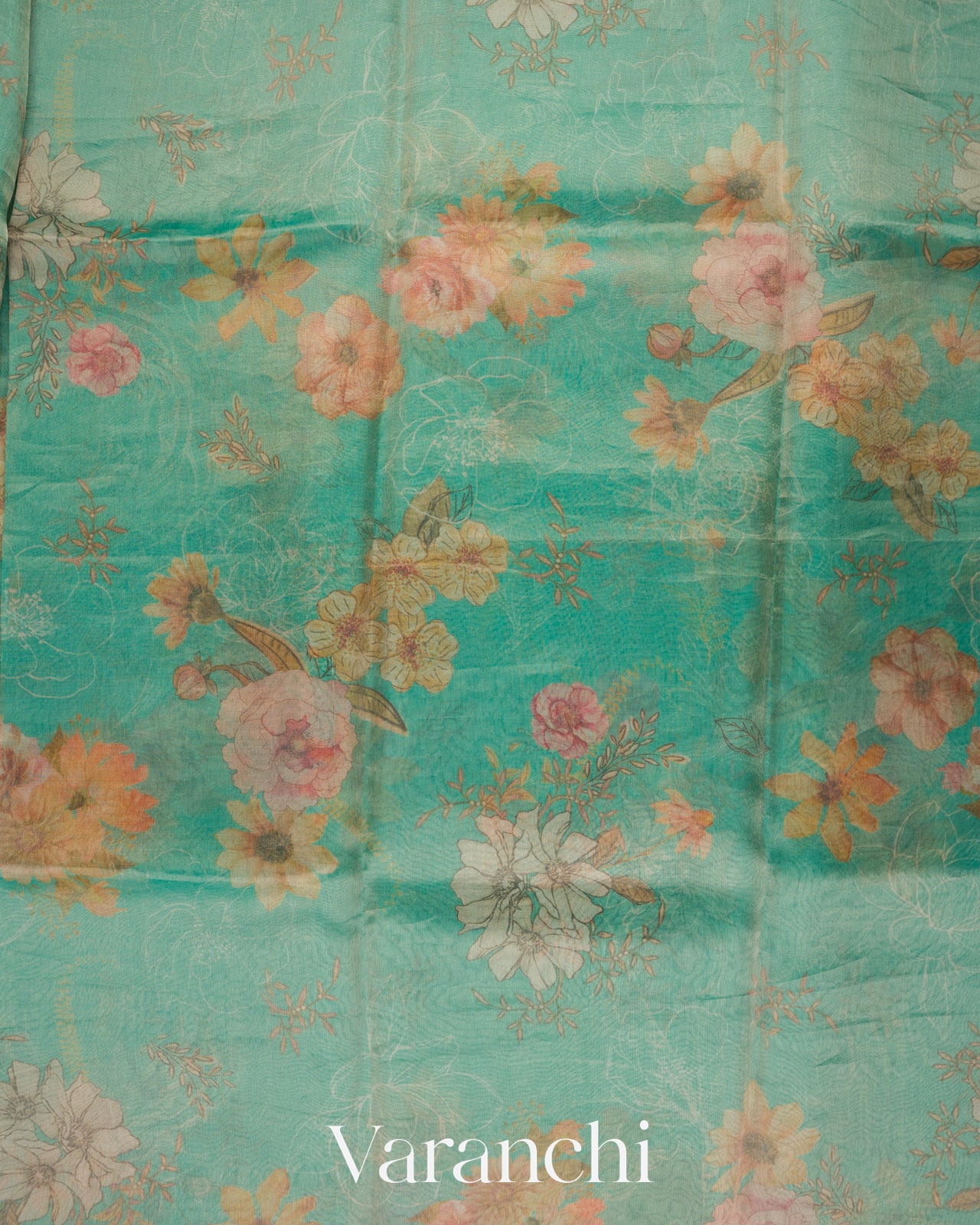 Misty Aqua Green Tissue Pure Kora Silk Saree 