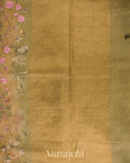 Beige Green Floral Embroidered Pure Tissue Kora Silk Saree