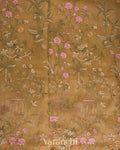 Beige Green Floral Embroidered Pure Tissue Kora Silk Saree