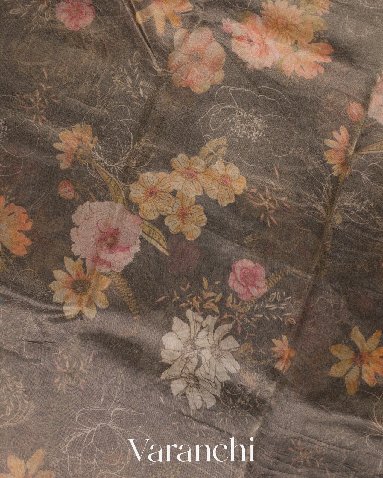 Black Printed Pure Tissue Kora Silk Saree