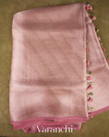 Blush Rose Lehariya Pure Tissue Kora Silk Saree