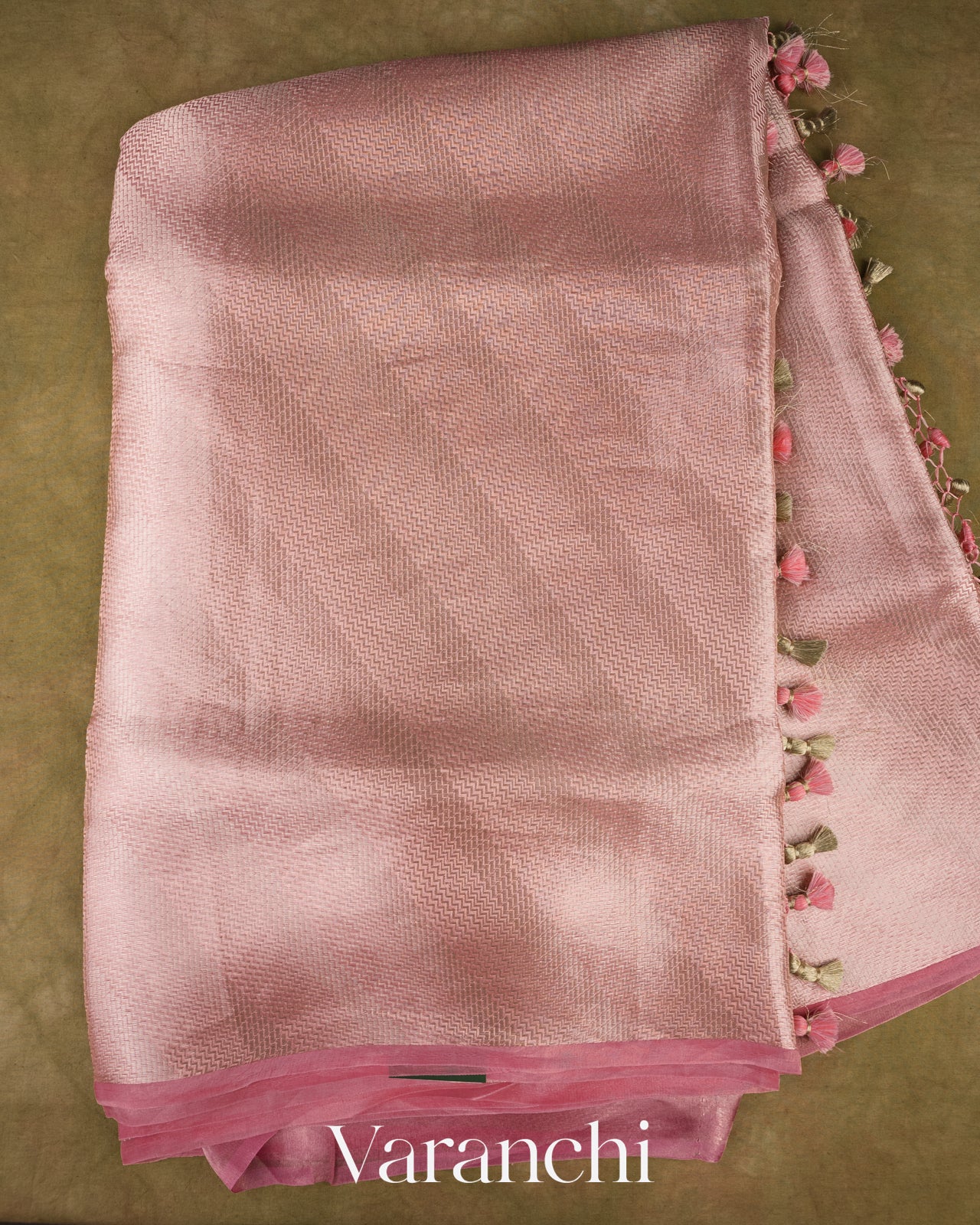 Blush Rose Lehariya Pure Tissue Kora Silk Saree